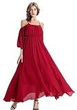 DOOXILADY 女性のスリングのストラップレスの弾性があるウエストの大きいスイングロングドレス (M, レッド) [並行輸入品]
