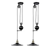 Fuloon Edison Vintage Loft Industrial Pulley Pendant Lights Adjustable Wire Lamps Retractable Lighti