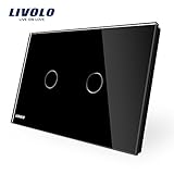 Livoloブラック米国標準AC 110 – 220 V 2ギャング1 WayウォールライトタッチスイッチでLEDインジケータ、-C902-12