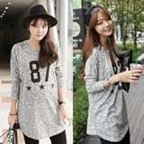 【10000107301】 (チャコール)[授乳 トップス]87★★★ プリント ロング丈Tシャツ 授乳服 ワンピース 授乳ウェア 授乳服ワンピース【10000107301】 (チャコール)