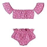 honganda 2pcs / Set幼児用キッズベビーガールズビキニ水着花柄フリルオフショルダー半袖トップス+パンツ服装 カラー: ピンク