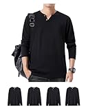 Sukinana 長袖tシャツ メンズ 綿100% 4枚組 Vネック ユニークなボタン クセになる肌触り 防菌防臭 インナーシャツ 無地 通気性 ファッション 春 秋 冬 (4XL, ブラック)