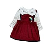 FEVON　ワンピース　ベビー　キッズドレス　子供　赤ちゃん　可愛いネコの襟　2点セット　tシャツ&サロペットスカート　 女の子　ガールズ　ポンポン付き　着回し　新生児 ボディースーツ　長袖　春　秋　