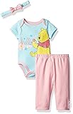 Disney Baby Girls' Winnie the Pooh 3-Piece Bodysuit Pant and Headband Set Clear Water 3/6 [並行輸入品]
