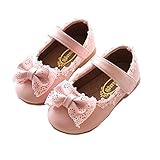 RoRykon ベビー 靴 フォーマル シューズ 可愛い 女の子 ファーストシューズ リボン 柔らかい マジックテープ ピンク 白　結婚式 入園　出産祝い (内寸15cm, ピンク)