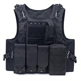 [Giyomi] タクティカルベスト・マルチカモ サバゲー サバイバル ミリタリー ベスト Molleシステム対応 迷彩 黒 泥色 デザート (黒)