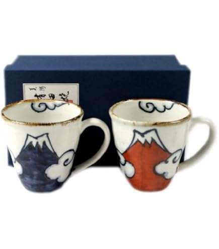 Amazon｜有田 波佐見焼 翔芳窯 青富士・赤富士 組茶碗(夫婦茶碗) 20850