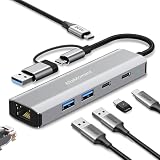AltaMoment 有線LANアダプタ USB A/C 10Gbps 6-in-2 USB ハブ LANポート付き 【2×USB 3.2+2×USB-C+DC5V+RJ45ポート拡張】 10ギガ対応 LANアダプター Type A/C 3.2(Gen2) 10G超高速データ転送 Switch/Windows/macOS 動作確認済 アルミ合金製 グレー