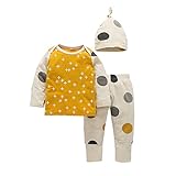 ベビー服　春秋　Ｔシャツ　ズボン　ロングパンツ　綿　柔らかい　ソフト　快適　長袖　帽子付き　3点セット　男の子　女の子 (100, イェロー)
