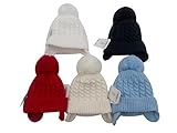 BNWT baby warm winter cable knit bobble hat in blue red white navy beige pink (2 years, beige) by Ha