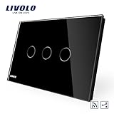LivoloブラックUS標準3ギャング2 Wayリモートスイッチwith強化ガラスパネル、AC 110 – 220 V、 – c903sr-12