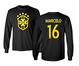TCAMPブラジル2018 National Soccer # 16 Marcelo世界選手権メンズ長袖Tシャツ Youth Medium ブラック
