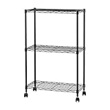 オフィスコム ブラック カラー スチールワイヤーラック 3段 ポール径19mm 600×300×940mm アジャスター脚/キャスタ