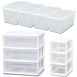 アイリスオーヤマ 【3点セット】スリムチェスト3段＆ワイドチェスト3段＆押入れ用フタ式衣装ケース4個入 ホワイト S-303・N-653・AA-740E