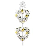 Daisy 45 " Tallハート形ダブルドア花輪、ホワイトリボン、ホワイト