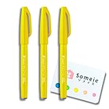 筆タッチ フェルトペン 細字 イエロー (SES15C-G) 3本 5色付箋セット (イエロー)
