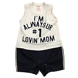 DENIM DUNGAREE テンジク　LOVE　MOM　ロンパース 11OW生成 BS(80)