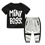 Aliciga 子供服 セットアップ 男の子 半袖 Tシャツ + ロングパンツ 二点セット ベビー服 MINI BOSS 無地 カッコイイ ファッション 人気 ダンス衣装 スポーツ 保育園 普段着 部