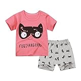 PANCY ベビー服 春夏 半袖 Ｔシャツ パンツ 上下セット 男の子 女の子 かわいい 動物プリント 1歳～5歳(猫柄,80cm)
