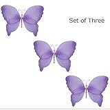 Set of 3 :バタフライデコレーションクリスタルナイロンメッシュHanging蝶スパンコールグリッター赤ちゃん保育園寝室の女の子部屋天井壁装飾結婚誕生日パーティーシャワーby bugs-n-bl