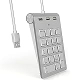 テンキーパッド 有線 USBハブ付き 3つUSB2.0ポート 18キー USBケーブル一体型数字キーボード PC ラップトップ Mac用 外付けテンキー 小型 持ち運び便利