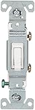 The Eaton 1301-7W-SP-L 15-Amp, 120-Volt Standard Grade Single Pole Framed Toggle AC Quiet Switch, Wh