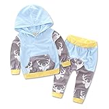 ALLAIBB ベビー服 上下 セット トレーナー 長袖 ポケット付き 長ズボン プリント付き 春 秋 男の子 女の子 おしゃれ size 70 (ブルー)
