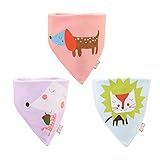 Tortor 1bacha(JP) よだれかけ ベビー 赤ちゃん 女の子 3枚セット 動物柄 綿100% 柔らかい ビブ スタイ 男の子 三角巾 新生児 出産祝い 男女兼用 プレゼント (オレンジ)