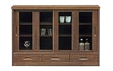 日本製 シック 幅135cm リビングキャビネット 完成品 (ブラウン)