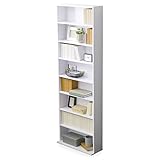 本棚 薄型 大容量収納 可動棚 転倒防止金具付き 木製 コミック収納 CDラック ハイタイプ 高さ180cm 幅60cm 奥行き22cm ホワイト