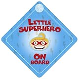 Little Superhero Blue On Board Car Sign New Baby / Child Gift / Present / Baby Shower Surprise by my