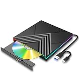 SURFOU CD DVDドライブ 外付け RGBライト付き 静音 USB3.0＆Type-C エラー修正 DVDプレーヤー 外付けDVDドライブ 読取/書込可 CDプレーヤー 外付けCDドライブ 軽量 薄型 光学ドライブ Mac PC パソコン Windows11 10 8 7XP Liunx Vista対応