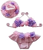 C-Princess ベビー水着 女児水着 ビキニ セパレート スイムウェア 上着 パンツ キャップ 3点セット 子供 キッズ 女の子用 花飾り 可愛い ピンク M