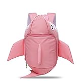 URAQT リュック 子供 キッズ用 迷子防止ひも リード付き ハーネスリュック おしゃれ 動物 サメ　可愛い 安全ベルト付き 　アウトドア　男の子 女の子　男女兼用 ピンク/グレー