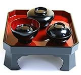 【家紋入り】漆塗り京風高級木製お食い初め食器セット　黒内朱【女の子】