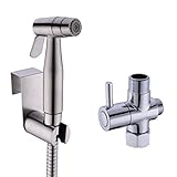 hanebath Complete製ハンドヘルドビデスプレーセットwith t-adapterバルブfor Toilet – 2モード – ブラシニッケル