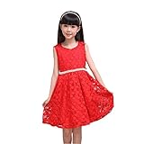 Ruideng 女の子のファッションドレスのレースのベストドレスプリンセスドレス子供服スカートワンピース (150cm, レッド)