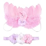 Junda ベビー キッズ ヘアバンド レース プレゼント 天使の翼 記念撮影 (ディープピンク)