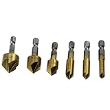 6ピース1/4インチ6ミリメートル-19ミリメートル木工六角シャンクhss 5フルート皿チタンコーティングされたドリルビットセット