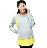 Tresor マタニティ 産前 産後 妊娠 初期 中期 後期 綿 素材 柔らかい生地 ゆったり 長袖 授乳口 付き 保温性抜群 無地 シンプル TRAP-152873　グレー×イエローXL