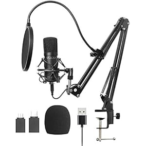 YULU コンデンサーマイク USB マイクセット PC用 Androidスマホ用 PS4 単一指向性 ラージダイアフラム ポップガード付 ノイズ軽減 アームスタンド付 振動抑制 録音 生放送 YOUTUBE ゲーム実況 日本語取扱説明書付き