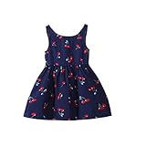 Maybaby 子供服 ガールズ 女の子 ドレス チェリー柄 リボン付き ノースリーブワンピース 子どもドレス チュニック ワンピース ミニワンピース 可愛い ベビースーツ 夏サマー ネイビー ホワイ
