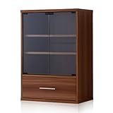 ワイエムワールド 引き出し付き ガラスキャビネット 組合せ自在 ディスプレイラック 6Beeシリーズ 【カラー：ウォールナット】 00-HN-GCAB-D