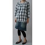 5103 ドビータータン チェック トップス☆襟元と裾のレースが可愛い 袖ボタンあり 薄手の布帛<br/> 敏感肌 【ローズマダム rosemadame マタニティー】 M-L Bネイビー