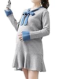 (オーセンティック) AUTHENTIC マタニティ ニット ワンピース セーター リボン 妊婦服 産前 産後 ストレッチ (Free, グレー)