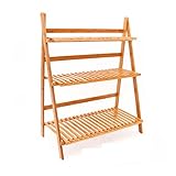 ナン竹フラワーラック3層竹植物ステントデコレーションフラワーポットラックフラワーポットシェルフ黄色