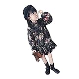 ベビー服 女の子ワンピース 子供服 Pojour 可愛い小花柄ワンピース　レトロ混合色スカート 長袖ドレス オシャレ 秋 綿 通園 発表会 旅行 記念日 プレゼント