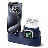 【elago】 iPhone Apple Watch AirPods スタンド シリコン 充電スタンド 純正 ケーブル のみ 対応 充電ドック 卓上 クレードル ホルダー Charging Hub [ アイフォン アップルウォッチ エアーポッズ 各種 ] ジーンインディゴ