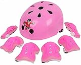 Cute Minor子供用 自転車用 ヘルメット 単品 ＆ ヒジ ヒザ 手首 プロテクター セット 超軽量 可愛い オシャレ 7点セット (ピンク, S)