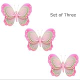 Set of 3 : HangingバタフライダークピンクグリーンピンクTriple Layeredナイロンメッシュ蝶赤ちゃん保育園寝室女の子部屋天井壁装飾ウェディング誕生日パーティーブライダルシャワ